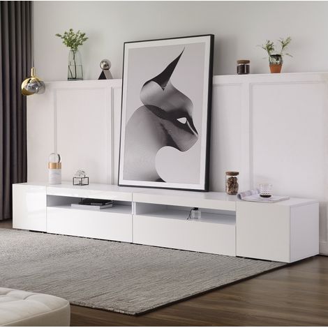 mobile tv 240 cm LED bianco MDF salvaspazio solido OKMYHOME (1/5)