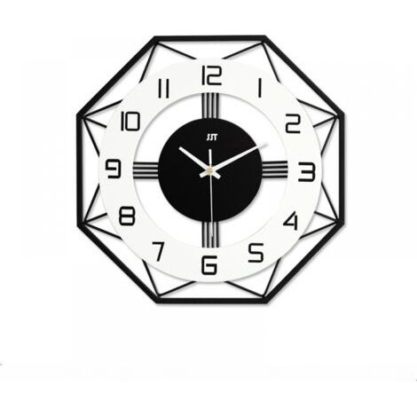 Horloge Murale Design Moderne en Métal et Bois avec Cadre Géométrique Décoration Murale Pendules Murales Silencieuse pour Cuisine, Bureau, Salon (1/5)