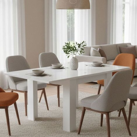 Dmora Mesa de comedor con apertura para libros, Made in Italy, Consola auxiliar de cocina, Mesa extensible, 90x90h75 cm, Color alerce blanco brillante, con embalaje reforzado (1/5)