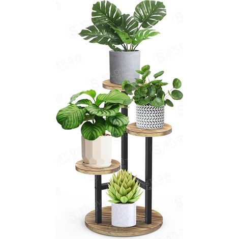Porte Plante Interieur, Plusieurs Niveaux Plante D'étagère à Fleurs D'angle, Support De Plante En Métal Bois, 3 Niveaux Tabouret Plante, Exterieur Étagères Pour Jardin/Salon(Plante Non Inclus) (1/5)