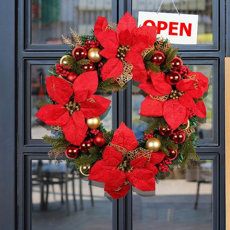 Guirlande De Noël Extérieure - Couronne Festive En Branches Artificielles Et Boules Rouges - Pour Porte D'Entrée Mur Ou Fenêtre - Diamètre 40 Cm - 1 Pièce (1/5)