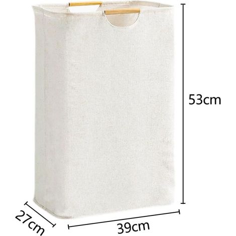 Cesto portabiancheria beige 39×53×27 cm, grande capacità, pieghevole, in tessuto Oxford con manico in legno, ideale per camera da letto, soggiorno, cameretta dei bambini, bagno e viaggi. (1/4)