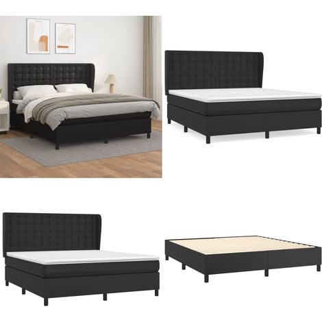 Boxspringbett mit Matratze Schwarz 160x200 cm Kunstleder - Boxspringbett - Doppelbett - Bettenrahmen - Kunstlederbett - Schwarzes Bett - Home & Living
