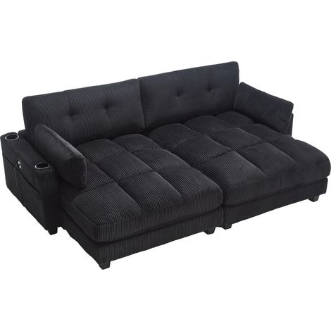 CHICFURN Divano 2 posti 224x140x81 cm in corduroy nero, modulare con USB e portabicchieri (1/5)