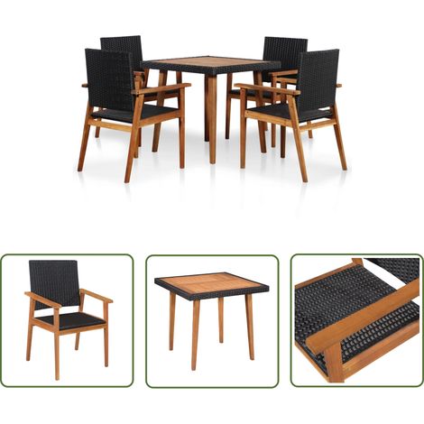 Salon de jardin 5 pcs - Mobilier de jardin - Mobilier à dîner de jardin Résine tressée Noir et marron Chic-188662 (1/5)