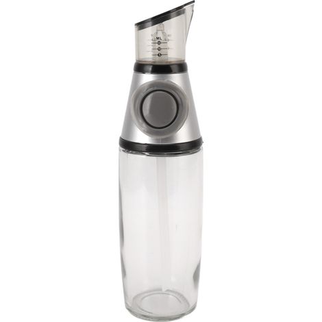 Distributeur d'huile 500ml, bouteille doseuse en verre silicone acrylique anti-fuite, type pression argenté pour cuisine saine (1/5)