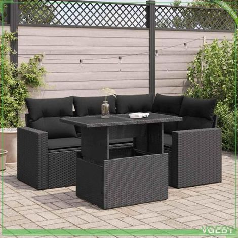 Salon de jardin - FAF7291712443510 - Résine tressée noire - Table réglable - Rangement étanche (1/5)