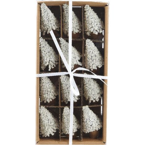 SET 12 MINI ALBERI NATALIZI INNEVATI KAEMINGK D5X8 CM DECORAZIONI TAVOLA VETRINA