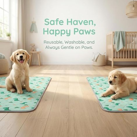 Set Washable Non-Slip Dog Mats, 45 x 60 cm, Dog Cleanliness Mat, Reusable Puppy Mat, Absorbent Dog Training Mat, for Crate, Floor, Sofa, Car Seat (Green) (1/4)