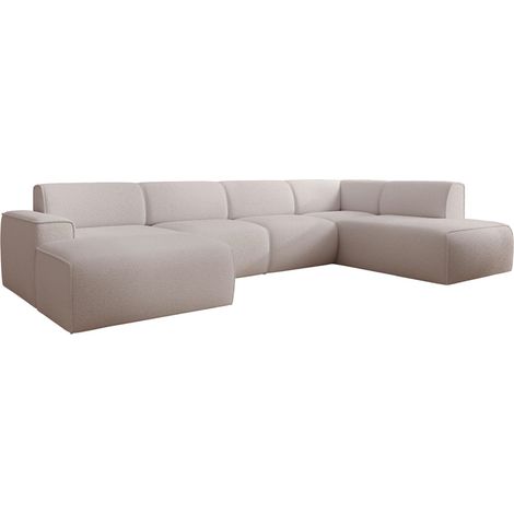 Selsey Bouvi – Wohnlandschaft mit seitlicher Rückenlehne an der Ottomane rechts, hellbeige, Bouclé