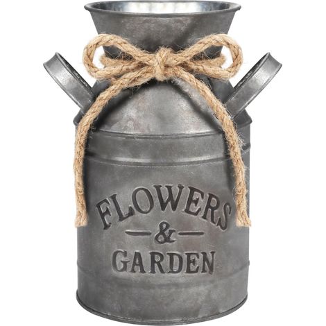 Vase en métal vintage élégant, 11,3 x 19 cm, pot à lait décoratif pour décoration de maison ou de mariage, avec plantes. (1/5)