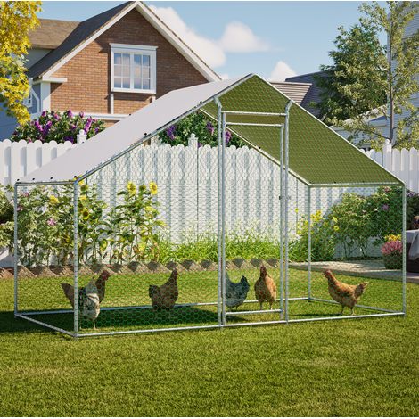 Hühnergehege 3 x 1,5 x 2 m aus verzinktem Stahl mit PE-Dach und Schloss (1/5)