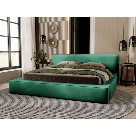 Lit rembourré avec rangement 160x200 velours vert Mali (1/5)