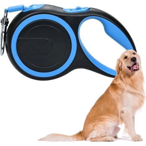 Laisse rétractable pour chien, renforcée et extensible avec poignée antidérapante et sangle réglable, anti-nœuds, 5 m/16 pi en nylon résistant, (bleue) (1/5)