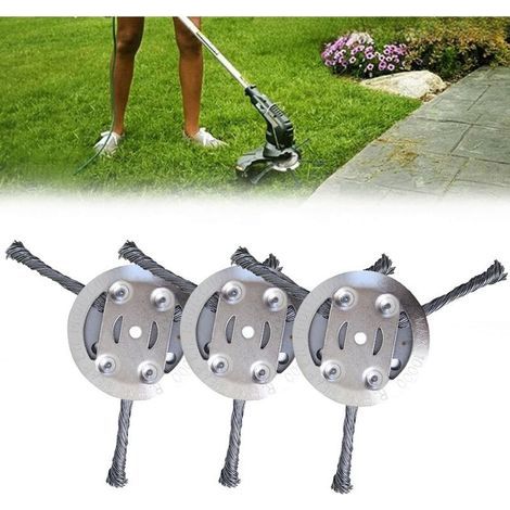 Tête de débroussailleuse universelle – 3 têtes en fil d'acier – Compatible débroussailleuses à essence et électriques – Pour surfaces dures (1/4)