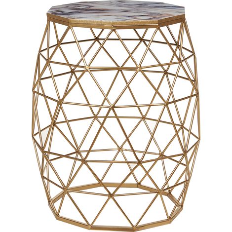 Mesa auxiliar efecto mármol dorado 34 cm MDF alambre sala de estar dormitorio Halsey
