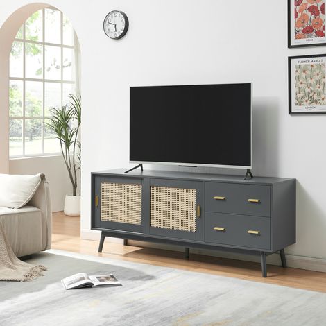 Fernsehschrank Susa mit Polyrattan-Front 160x40x65 cm Grau [en.casa]