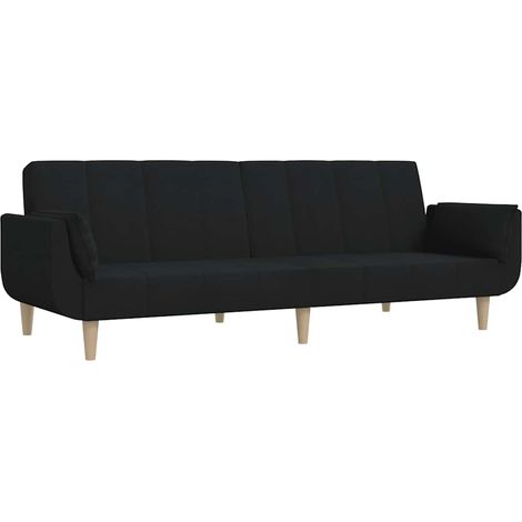 Canapé Sofa-lit à 2 places avec deux oreillers noir tissu (1/5)