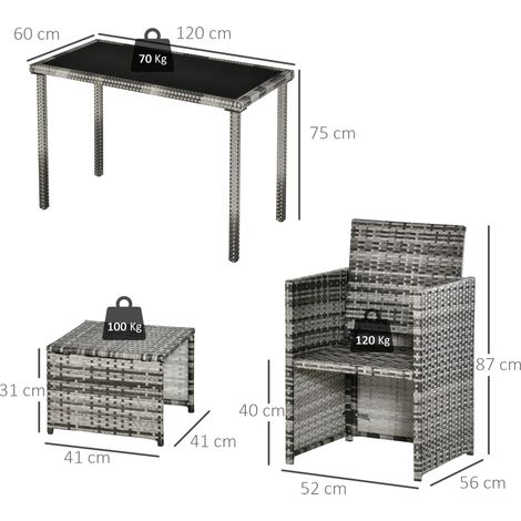 Polyrattan Sitzgruppe für 4 Personen Essgruppe Gartenset Garnitur mit Kissen, Grau (1/5)