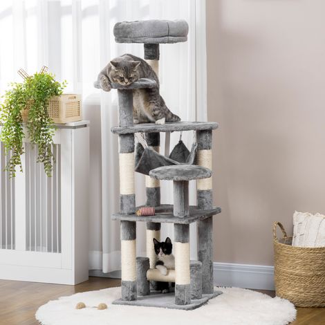Arbre à chat Griffoir pour Grimper l’arbre Hamac Gris L40 x W40 H132 cm