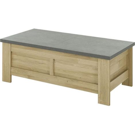 Table basse relevable effet bois chêne clair – Rangement coulissant king size – Dessus en mélamine 35mm – Chants ABS résistants aux chocs – Gami (1/5)