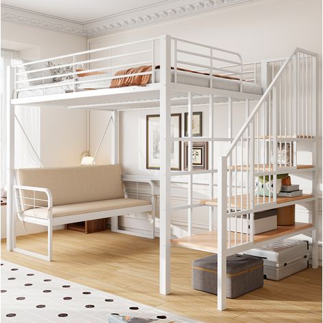 letto contenitore 140x200 con scala e divano bianco HAVRYA (1/5)