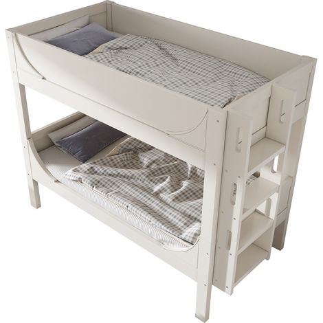 Lit superposé 90x200 cm séparable en 2 lits simples avec échelle réversible tête/pied, design traîneau blanc, structure bois et métal, sans matelas  CHICFURN (1/5)