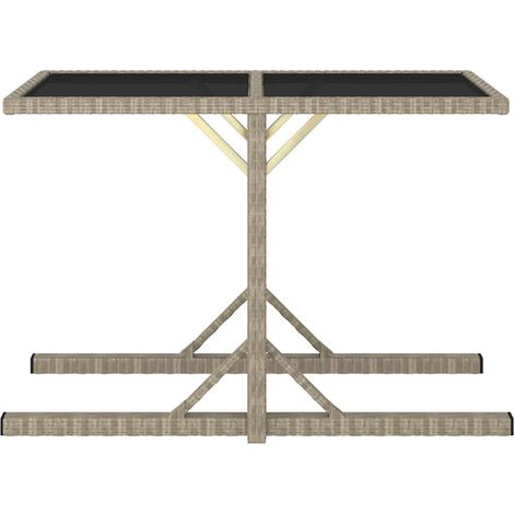 vidaXL Mesa de jardín de vidrio y ratán sintético beige 110x53x72 cm (1/2)