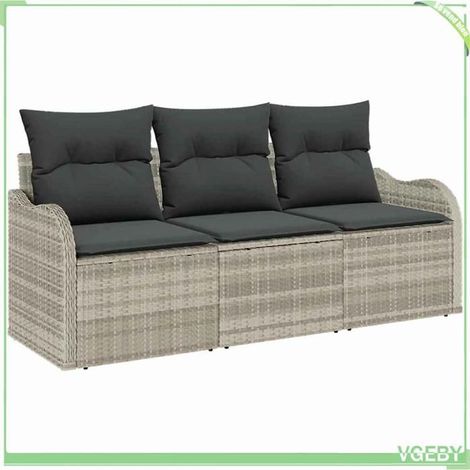 Ensemble canapé de jardin - FAFEICY - Modulaire - Gris clair - Polyrotin - Table réglable (1/5)