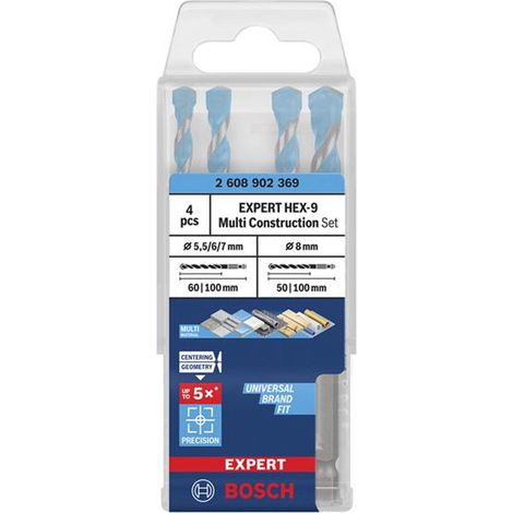 Bosch Drill bits, set EXPERT HEX-9 Multi Construction Drill Bit Set, 5.5 x 60 x 100 6 x 60 x 100 7 x 60 x 100 8 x 50 x 100 mm, 4 pcs 2608902369