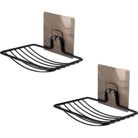 Set mit 2 robusten, selbstklebenden Seifenschalen aus Edelstahl für Zuhause, Küche, Bad und Dusche, schwarz (1/5)