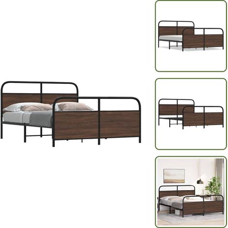 vidaXL Metallbett ohne Matratze Braun Eichen-Optik 150x200 cm (1/5)