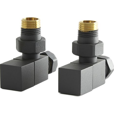 Hudson Reed - Robinets de Radiateur d’Angle Carré (Lot de 2) - Charbon noir (1/4)
