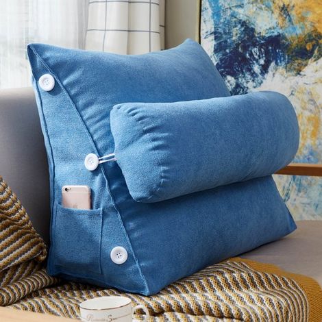 Coussin de lecture - Coussin pour lire - Pour lit et canapé - Coussin de dos - Coussin de lecture avec traversin - Coussin de lecture confortable - Coussin de méditation - Coussin lombaire - Bleu (1/4)