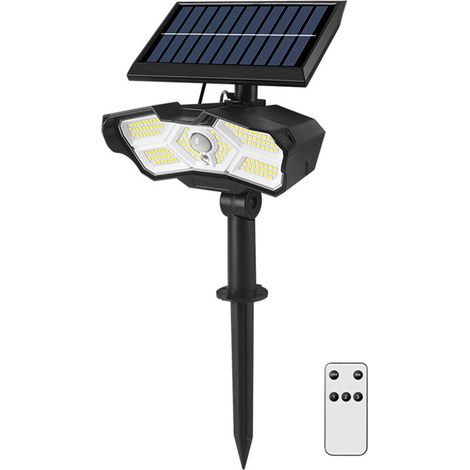 Lámpara solar inteligente para jardín con control remoto, simulación de vigilancia, ajuste de ángulo múltiple, resistente al agua IP64, para montaje en pared o suelo. (1/5)