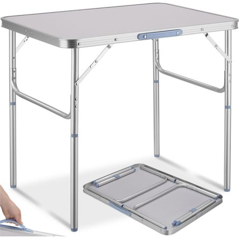 Table de camping pliable avec cadre en aluminium 75x55x68 cm gris
