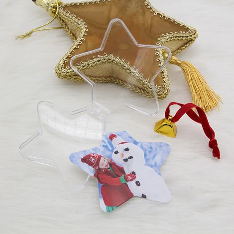 Boule de Noël transparente en plastique avec photo, cinq étoiles, décoration de Noël à suspendre au sapin. (1/5)