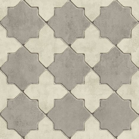 BRICOFLOR Papier peint gris et blanc | Papier peint style marocain | Papier peint salle de bain & couloir - 10,05 x 0,53 m (1/5)
