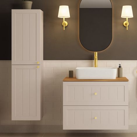 Gusto Scandi Style Bathroom Wall Cabinets Vanity Unit with Worktop Basin Set 35cm & 80cm - Cashmere (1/5)