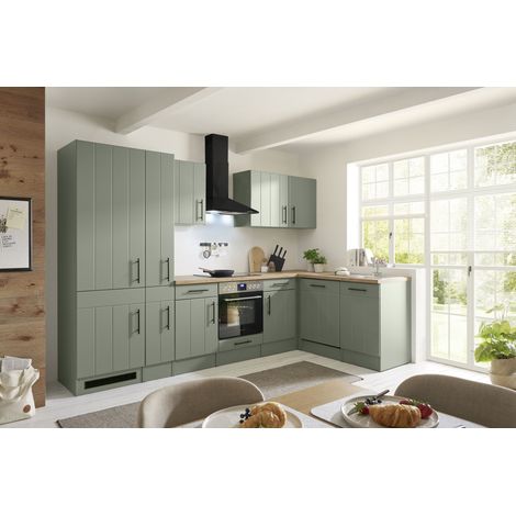L Küche Einbau Winkelküche Landhaus Grün Anton 310 cm Kühlschrank groß Respekta