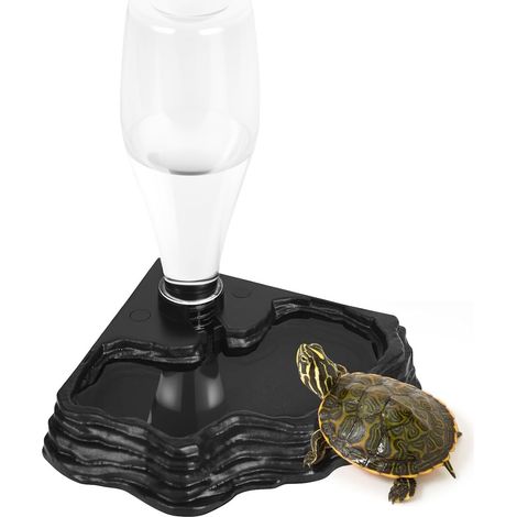 Abreuvoir automatique pour reptiles - 17,5 x 17,5 x 17,5 cm - Capacité 400 ml - Noir avec bouteille transparente - Convient aux tortues, lézards et geckos (1/5)
