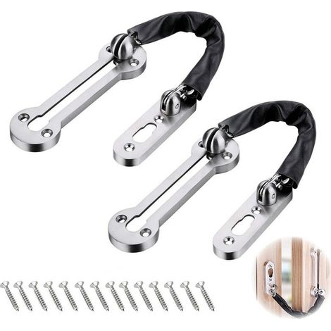 2 Pcs Chaînes Argenté de Porte de Sécurité en Cuir PU Verrou de Porte Coulissant avec Vis pour Famille Hôtel Appartement (1/5)