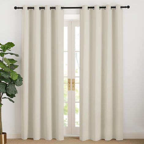 Thermal Curtains - Window Curtains with Eyelets Heavy Fabric Light Block Insulation Anti Cold for Bedroom Home, W140 x H200cm, Light Beige, Pack of 2 (1/5)