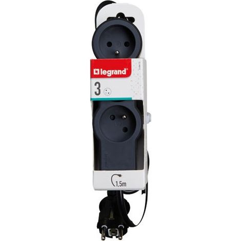 Legrand FB 3X2P T regleta negra 3 enchufes 1,5 m (1/4)