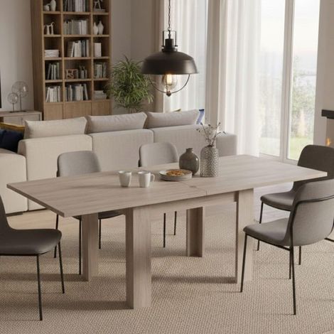 Table extensible, Console auxiliaire de cuisine, Table extensible, 90x90h75 cm, Orme perlé (1/5)