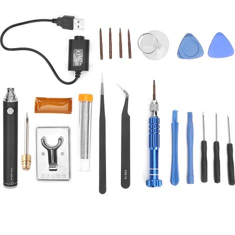 Kit de fer à souder USB rechargeable sans fil portable noir, stylo à souder électrique pour soudure. (1/5)