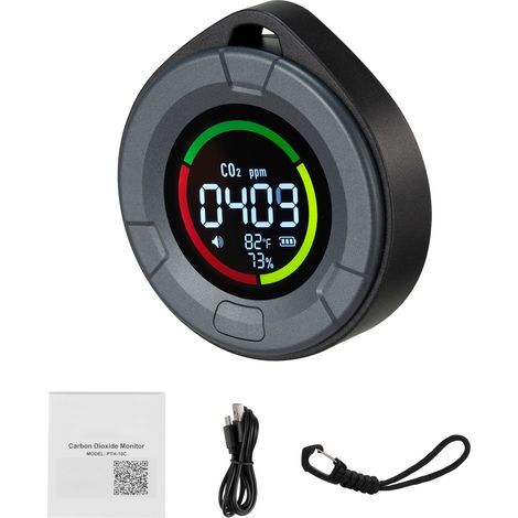 Mophorn Tragbarer CO2-Monitor, Kompaktes CO2-Messgerät mit Temperatur- und Feuchtigkeitsanzeige, 400-5000 PPM, Luftqualitätsmessgerät mit NDIR-Sensor, Kohlendioxid-Detektor für Zuhause, Büro und Auto (1/5)