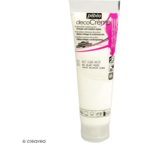 Peinture acrylique - PEBEO - DecoCrème - Blanc nuage - 120 ml - Finition Mat (1/2)