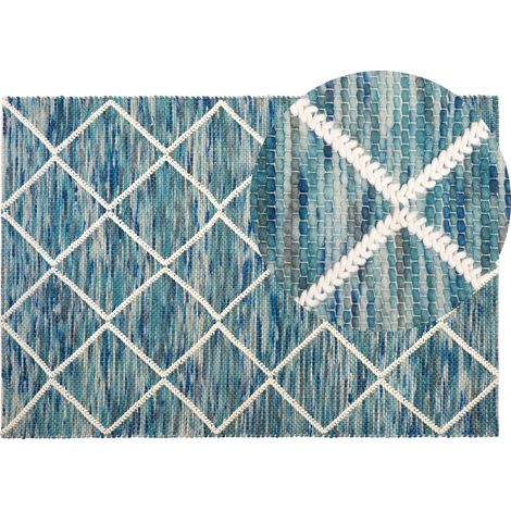 Alfombra de lana azul poliéster 140 x 200 cm patrón geométrico moderno contemporáneo Belenli