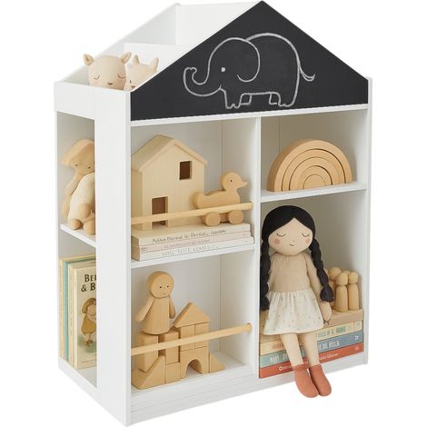 Libreria e Scaffale GINGER HOME per Giochi e Libri, Design a Casetta con Ripiani e Lavagna, Montessori, Bianca, 72,5×40×95,8 cm (1/5)